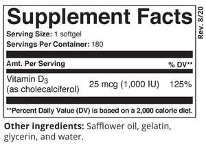 Vitamin D3 1000, 180 softgels