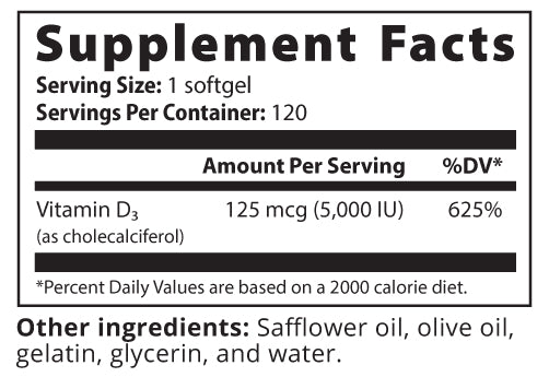 Vitamin D3 5000, 120 softgels