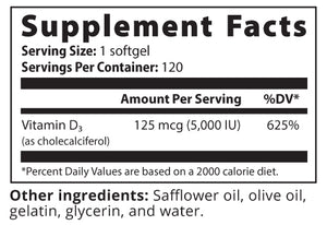 Vitamin D3 5000, 120 softgels