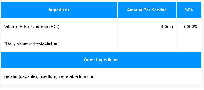 Vitamin B6, 100 caps