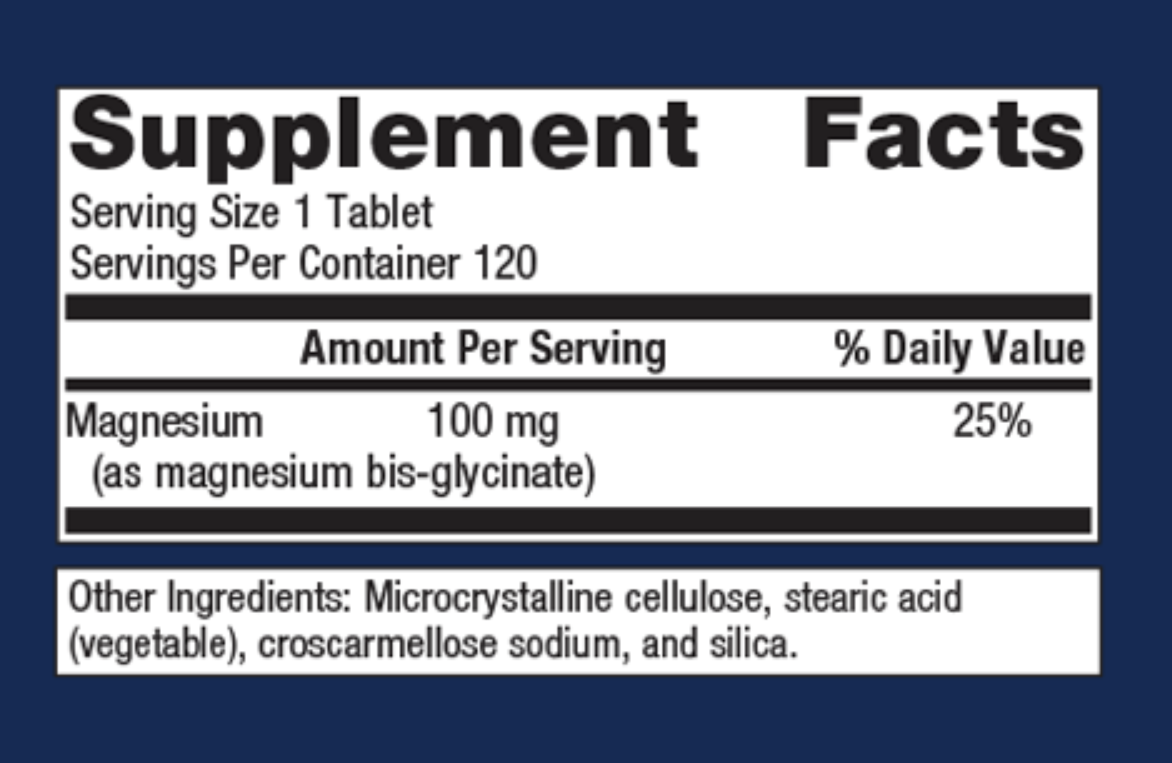 Mag Glycinate, 120 tabs, by Metagenics
